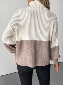 SHEIN LUNE 撞色高领毛衣，秋冬休闲针织套头衫 - 彩色 - 查看 2