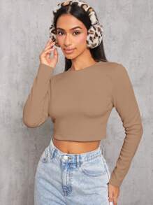 SHEIN PETITE 2 Packs Of Composite Velvet Thermal Lined Fabric Casual And Simple Round Neck Long Sleeve Tight Cropped Women's T-Shirt Suitable For Autumn And Winter