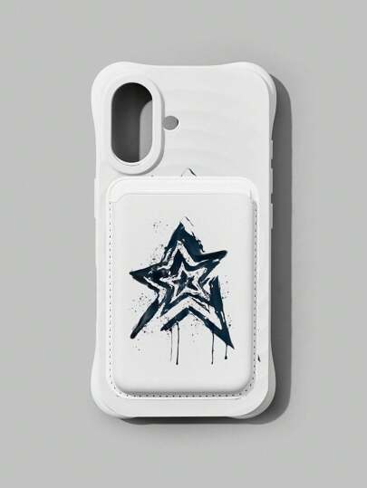Grunge Punk 1 pièce Étui de téléphone avec porte-carte magnétique à motif d'étoile à cinq branches noire, compatible avec Apple iPhone 11 12 13 14 15 Pro Max 16 16 Pro 16 Pro Max