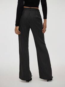 Forever 21 Quần âu kẻ sọc cạp thấp không đối xứng bó sát dáng loe thời trang thu đông cho nữ - Xám - Xem 7