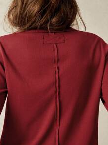 Bohemela 女士休闲纯色针织圆领长袖 T 恤 - 紅色 - 查看 5