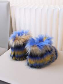 1 双毛茸茸的女婴靴子，冬季保暖内衬雪地靴 - 彩色 - 查看 5