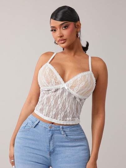 SHEIN SXY Minimalist Sexy White Lace Camisole