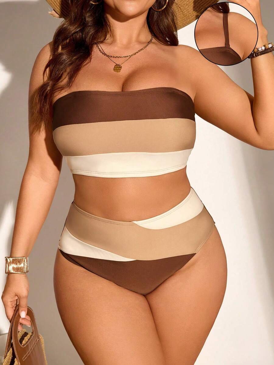 Swim Chiccia Bộ bikini sọc dây cỡ lớn cho nữ mùa hè - Nhiều màu - Xem 1