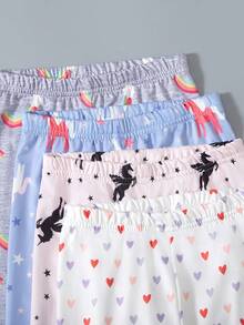 SHEIN 4 pièces/Paquet Leggings imprimés mignons avec licorne et cœur arc-en-ciel pour filles, Bas polyvalents pour le printemps, l'automne et l'hiver - Multicolore - Voir 5