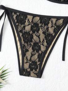 Swim Lushoire Plus Size Solid Color Halter Neck Split Swimwear Set Summer - Multicolor - View 5