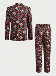 Manfinity VCAY 2pcs Men's Christmas Tree Print Knit Shawl Collar Open Front Casual Blazer And Straight Leg Casual Suit Pants Set, Suitable For Autumn Christmas Party