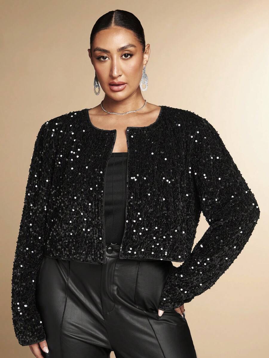 Cardigan Donna Sheego Nero Glitter Fantasia Fiori - Maglia Giacca Taglie Forti