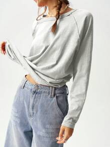 Bohemela Vacation Solid Color Knit Loose Round Neck Raglan Sleeve Long Sleeve Maxi T-Shirt For Women