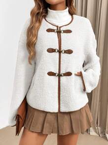 SHEIN LUNE Thick Fleece Outdoor Hiking Sports Casual Retro Regular Jacket For Women, Autumn/Winter