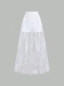 Sweetra 女士蕾丝拼布长裙 - 白色 - 查看 1