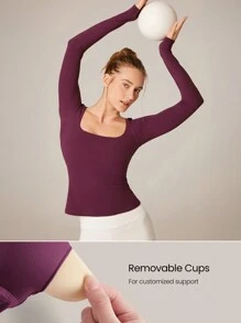 GLOWMODE FeatherFit™ Square-Neck Long Sleeve Tee - Cherry Cola - View 3