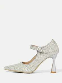 CUCCOO HITCHD Fashionable Elegant Sparkling Sequins Pointed Toe High Heel Pumps For Christmas And New Year Holiday Vibe Fall And Winter - Silver - View 3