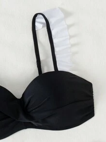 Bikini một mảnh chéo trước màu tương phản thanh lịch cho nữ mùa hè - Đen và trắng - Xem 6