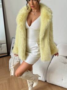 Almamuse Fox Fur Collar Faux Leather Jacket, Minimalist Fashion Casual Everyday Wear Fall Winter Cloth For Women