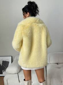 Almamuse Fox Fur Collar Faux Leather Jacket, Minimalist Fashion Casual Everyday Wear Fall Winter Cloth For Women