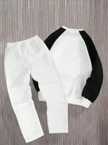 Bộ đồ nỉ trùm đầu cổ tròn họa tiết nhện và chữ cái cho bé trai tuổi mới lớn, phong cách đường phố - trắng - Xem 2