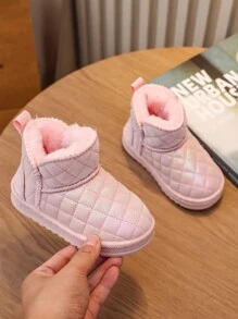 1 双女童粉色内衬舒适百搭简约冬季户外保暖雪地靴