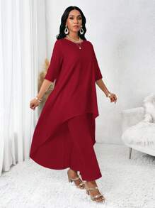 SHEIN Lady Conjunto de dos piezas para mujer estilo otoñal de manga larga asimétrico en color blanco