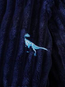 SHEIN Boys' Long Sleeve Hooded Long Robe With Texture Stripe Pattern, Warm And Comfortable Sleepwear - Royal Blue - View 5