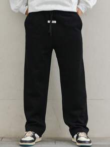 DAZY 男士字母印花抽绳腰口袋直筒宽松休闲裤男士慢跑裤