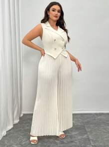 Celure Set de 2 piezas de talla grande para mujer compuesto por chaqueta de blazer sin mangas elegante y pantalones anchos plisados