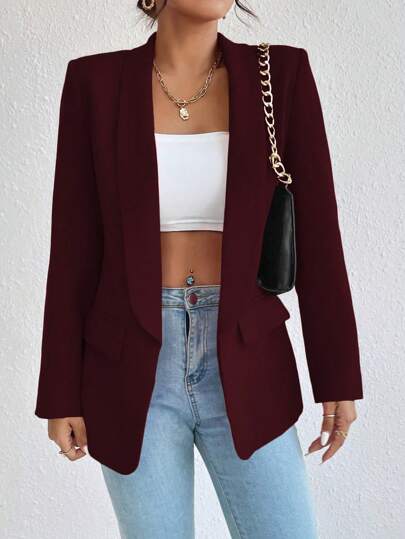 RosyDaze 纯色翻领优雅工作通勤长袖薄款西装外套