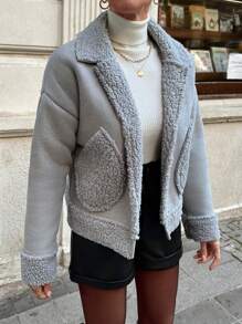 SHEIN Szara kurtka Teddy Sherpa z kołnierzem