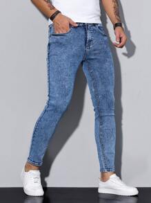 Manfinity Homme Men's Casual Washed Slim Fit 7/8 Length Denim Jeans - Medium Wash - View 3