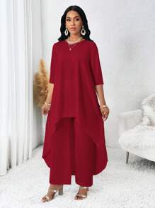SHEIN Lady Conjunto de dos piezas para mujer estilo otoñal de manga larga asimétrico en color blanco