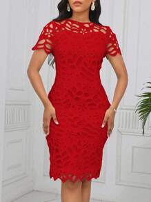 SHEIN Lady 夏季婚礼宾客礼服女式白色牛奶丝紧身礼服婚礼招待会礼服 - 紅色 - 查看 6