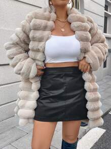 SHEIN Privé Chaqueta holgada de estilo mafioso ombré lujosa y exagerada para mujer de talla grande, de estilo callejero elegante, para otoño/invierno - Albaricoque - Ver 4