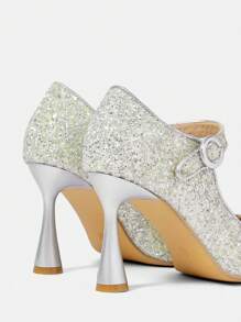 CUCCOO HITCHD Fashionable Elegant Sparkling Sequins Pointed Toe High Heel Pumps For Christmas And New Year Holiday Vibe Fall And Winter - Silver - View 5