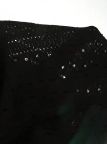SHEIN EZwear 大码女式纯色镂空刺绣修身连体裤，休闲，秋季 - 黑色 - 查看 6