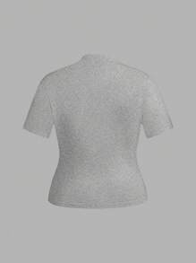 SHEIN EZwear 2pcs/Set Plus Size Women Casual Minimalist Turtleneck, Short Sleeve Top Suitable For Autumn/Winter - Multicolor - View 4