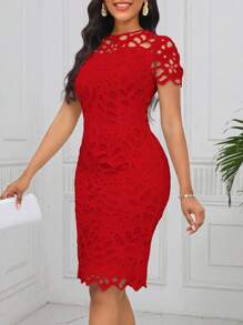 SHEIN Lady 夏季婚礼宾客礼服女式白色牛奶丝紧身礼服婚礼招待会礼服 - 紅色 - 查看 3