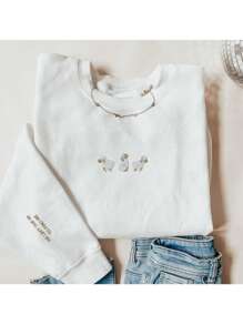 INAWLY Women Crew Neck Long Sleeve Casual Embroidered Pattern Sweatshirt , Graduation, Teachers For Women, Back To School Pullover Fall - White - View 1