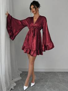 Chiquease Robe décontractée à manches longues, minimaliste et pour le port quotidien, tenue pour femmes de couleur bordeaux