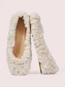 CUCCOO DOLLMOD 女士方头一脚蹬拖鞋，时尚舒适温暖室内家居毛绒鞋，米色情人节 - 杏色 - 查看 1