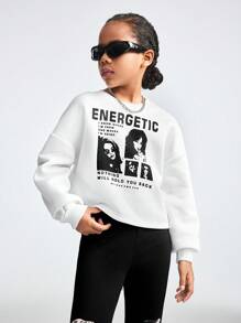 SHEIN 2pcs/Set Girls' White Graphic Letter Printed Top - Black and White - View 4