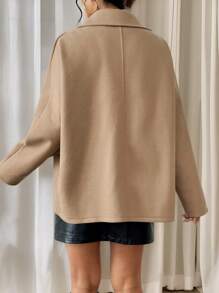 Chiquease Ladies' Casual Batwing Sleeve Jacket, Brown Tweed Jacket - Khaki - View 2