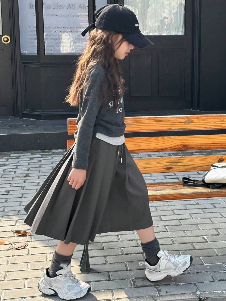 Tween Girl' Solid Color Tie Front Pleated Casual Skirt