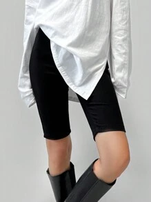 DAZY 女士纯色修身短款打底裤，黑色，运动休闲风，四季皆宜，秋季必备 - 黑色 - 查看 6