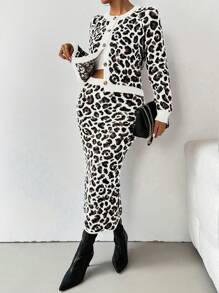 Calvaya 2pcs Women Autumn Stylish Leopard Print Casual Loose Fit Two-Piece Set