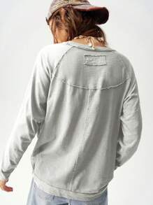 Bohemela Vacation Solid Color Knit Loose Round Neck Raglan Sleeve Long Sleeve Maxi T-Shirt For Women