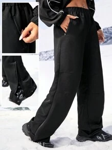 SHEIN EZwear Lässige Outdoor-Sport Einfarbige Hose mit Reißverschluss unten, Herbst/Winter