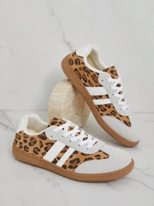 SHUZIA 女士棕色豹纹白色双条纹永恒标志街头风格 OG 运动鞋，配橡胶鞋底 - 经典、日常百搭新年假期 - 彩色 - 查看 2