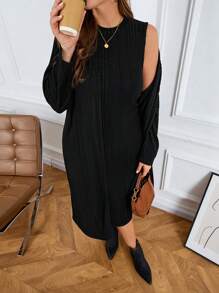 SHEIN LUNE Set de 2 piezas de mujer de talla grande con cárdigan rizado de color albaricoque y vestido para otoño e invierno, ideal para viajes, aeropuerto, vacaciones, año nuevo y cumpleaños
