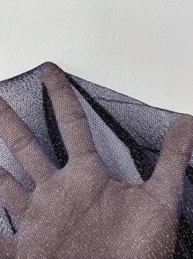 SHEIN EZwear Navy Blue Sheer Mesh Women's Round Neck Drop Shoulder Long Sleeve Glittering See-Through Top