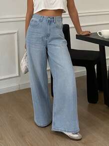 Livesso Women's Solid Pockets Casual Straight Leg Jeans